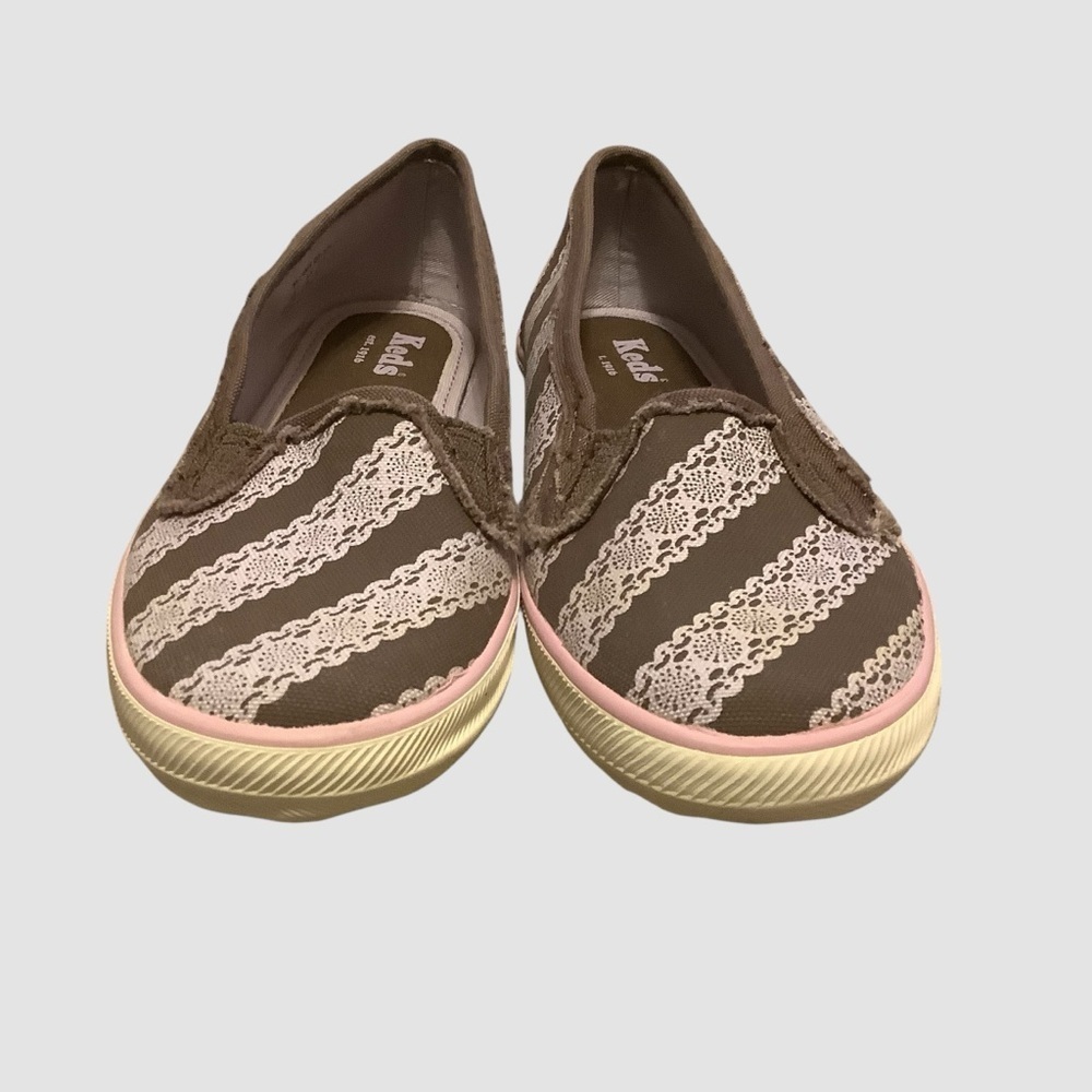 Keds Brown and Pink Flats with Striped Lace Print Design/ Size 6.5 - Picture 3 of 13